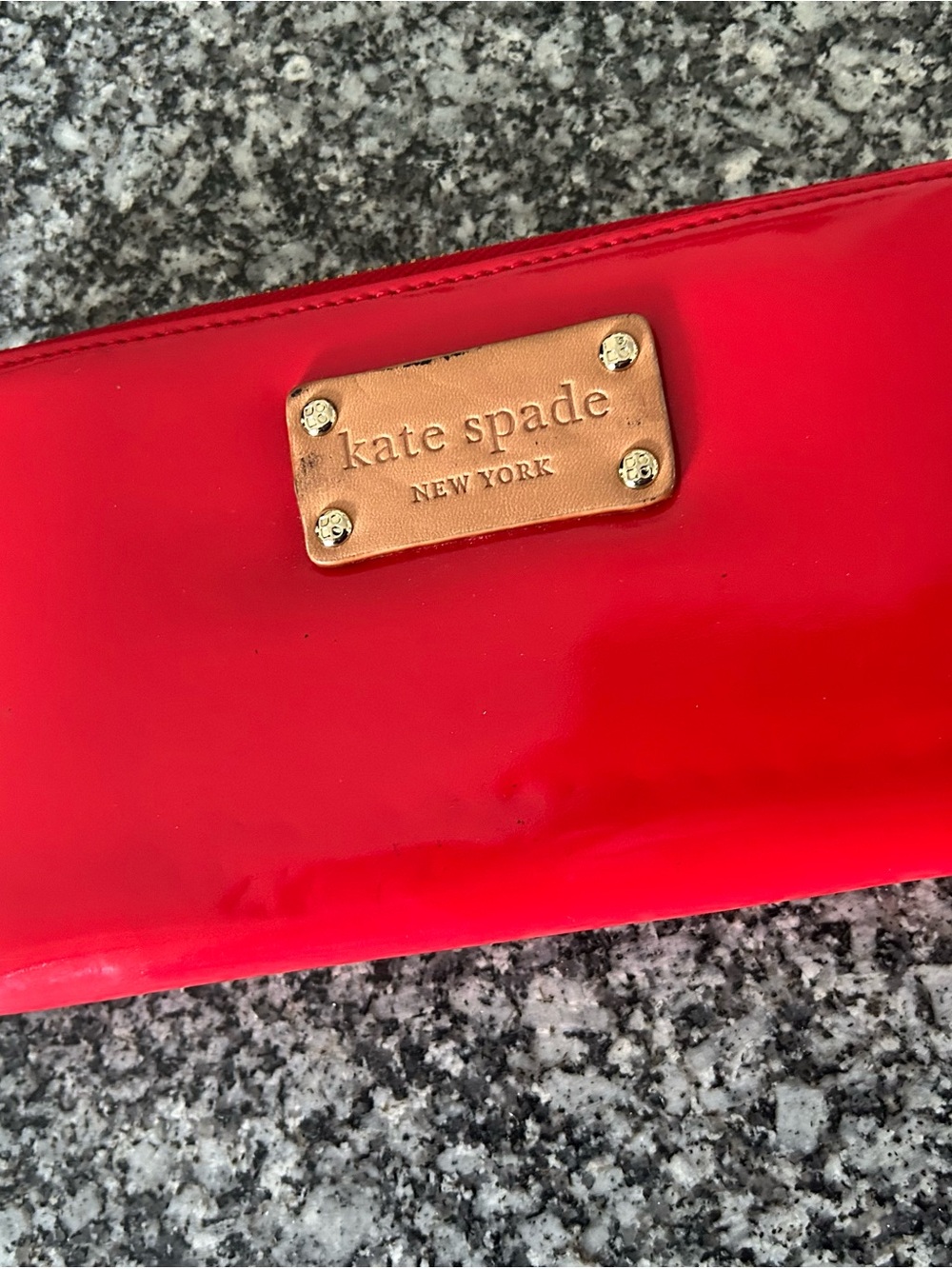 kate spade Red Patent Zip Wallet with Gold Plaque